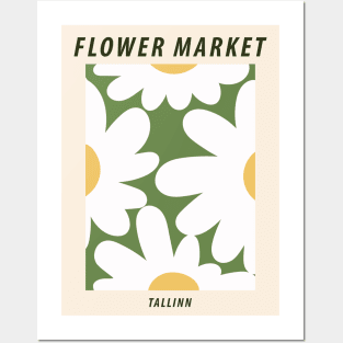 Flower market, Tallinn, Retro print, Indie decor, Cottagecore, Posters aesthetic, Abstract white flowers Posters and Art